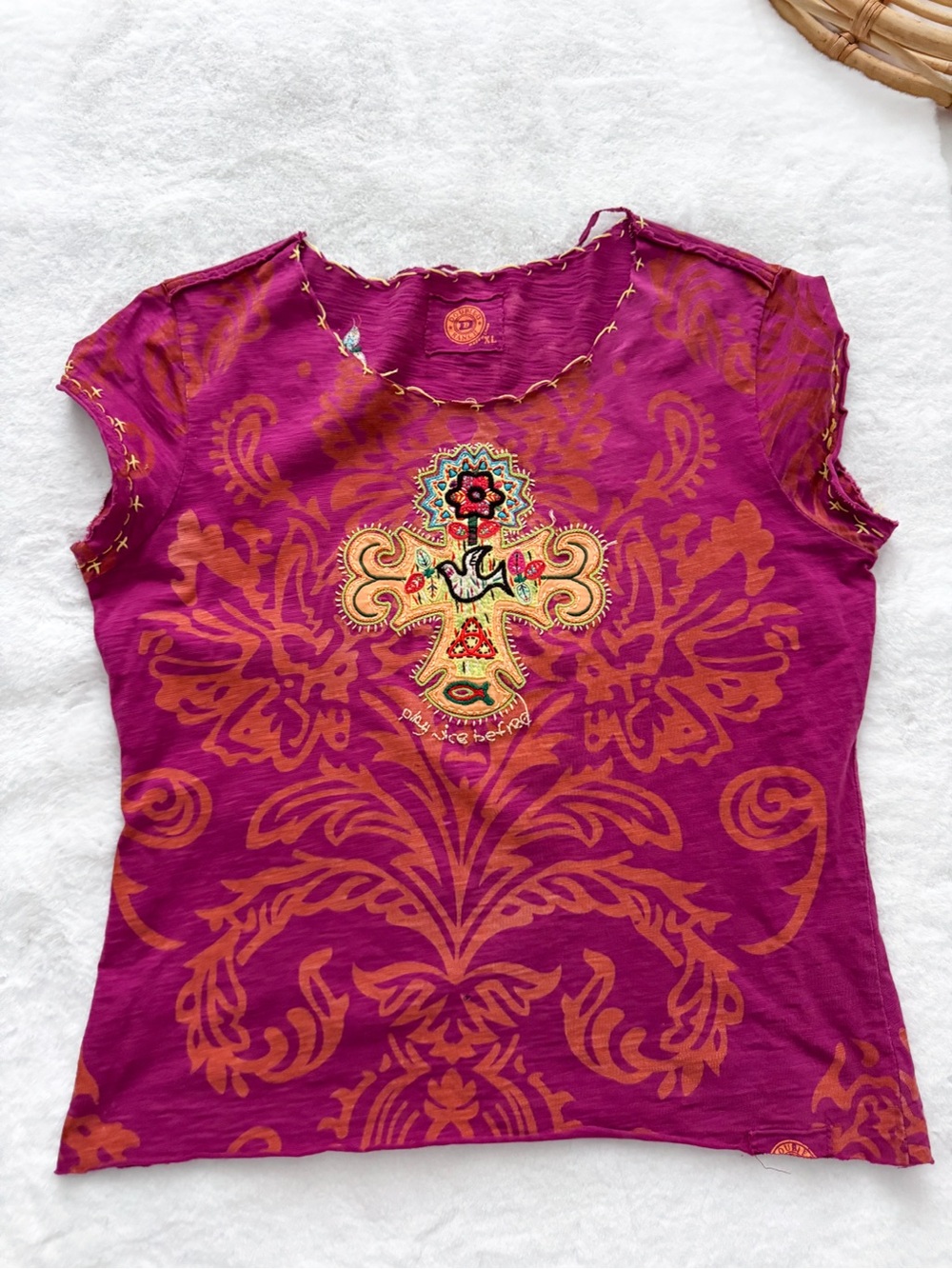 Double D Ranch Embroidered Western Top XL Boho Southwestern Pink - Picture 3 of 12